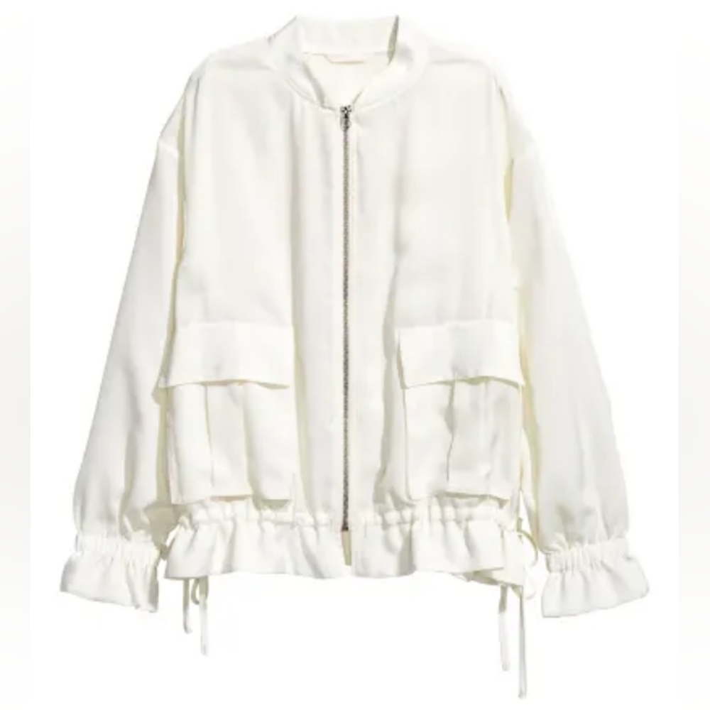 H&M Cream Satin Bomber Jacket - Size 8